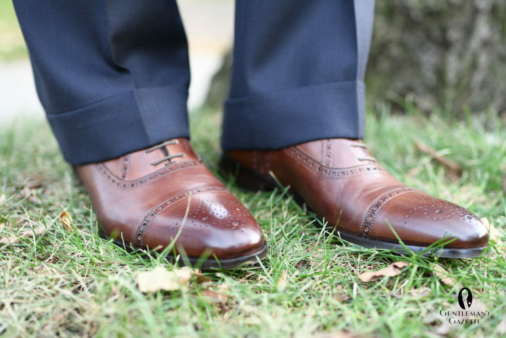 Half Brogue Cap Toe Brown Antique giày da thật, giày da nam FTT leather