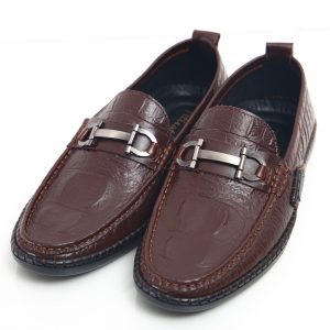 Giày lười nam dập vân cá sấu S2021 màu nâu -F029641 FTT Leather