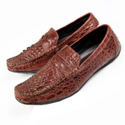 Giày lười nam da cá sấu thật màu nâu đỏ G010142